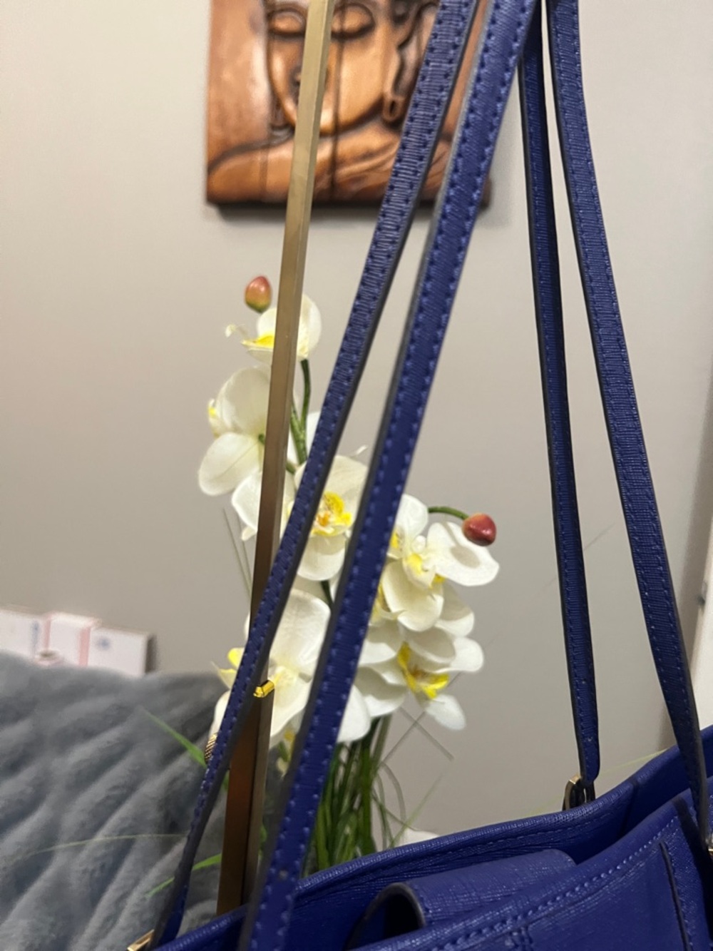 Vince Camuto Royal Blue Tote with Gold Accents - Picture 4 of 6